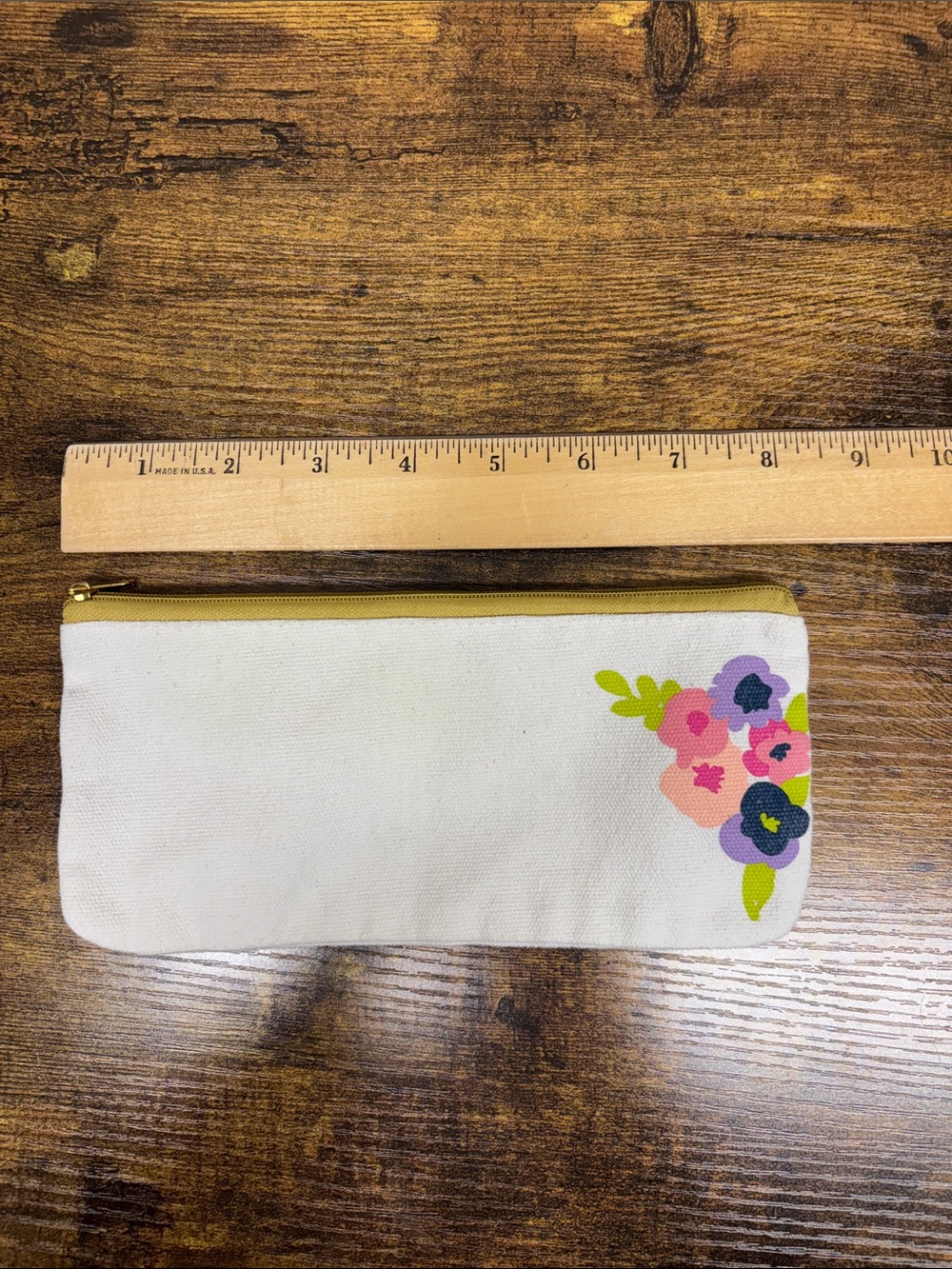 Canvas Floral Zip Pouch - White with Multicolor Flowers